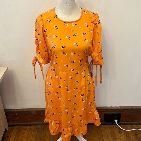 Vero Moda orange floral short sleeve dress Size XS New - Picture 1 of 10